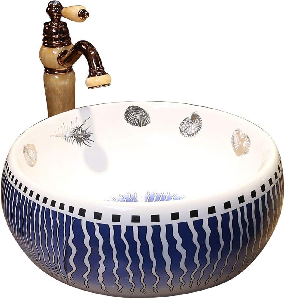 台上盆 飛散防止水 セラミック洗面器 トイレ  アート レトロ 洗面台 Amazon.co.jp: カウンタートップ洗面台レトロスタイルセラミック